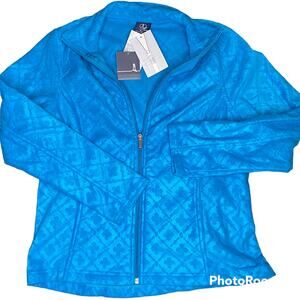 Lands' End Womens Petite Blue Embossed Full Zip Fleece Jacket Size Small 6-8